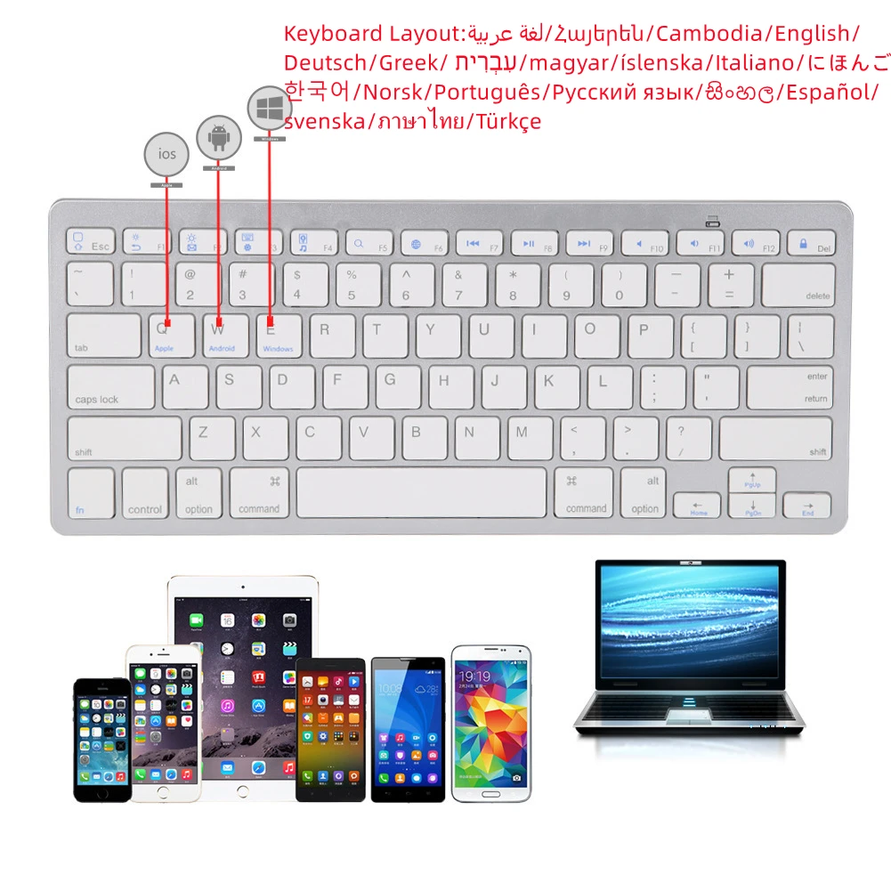 Teclas Teclado sem Fio Bluetooth Compatível Russo Coreano Hebraico Espanhol Árabe para Ipad ar Pro para Windows Android Portátil 78