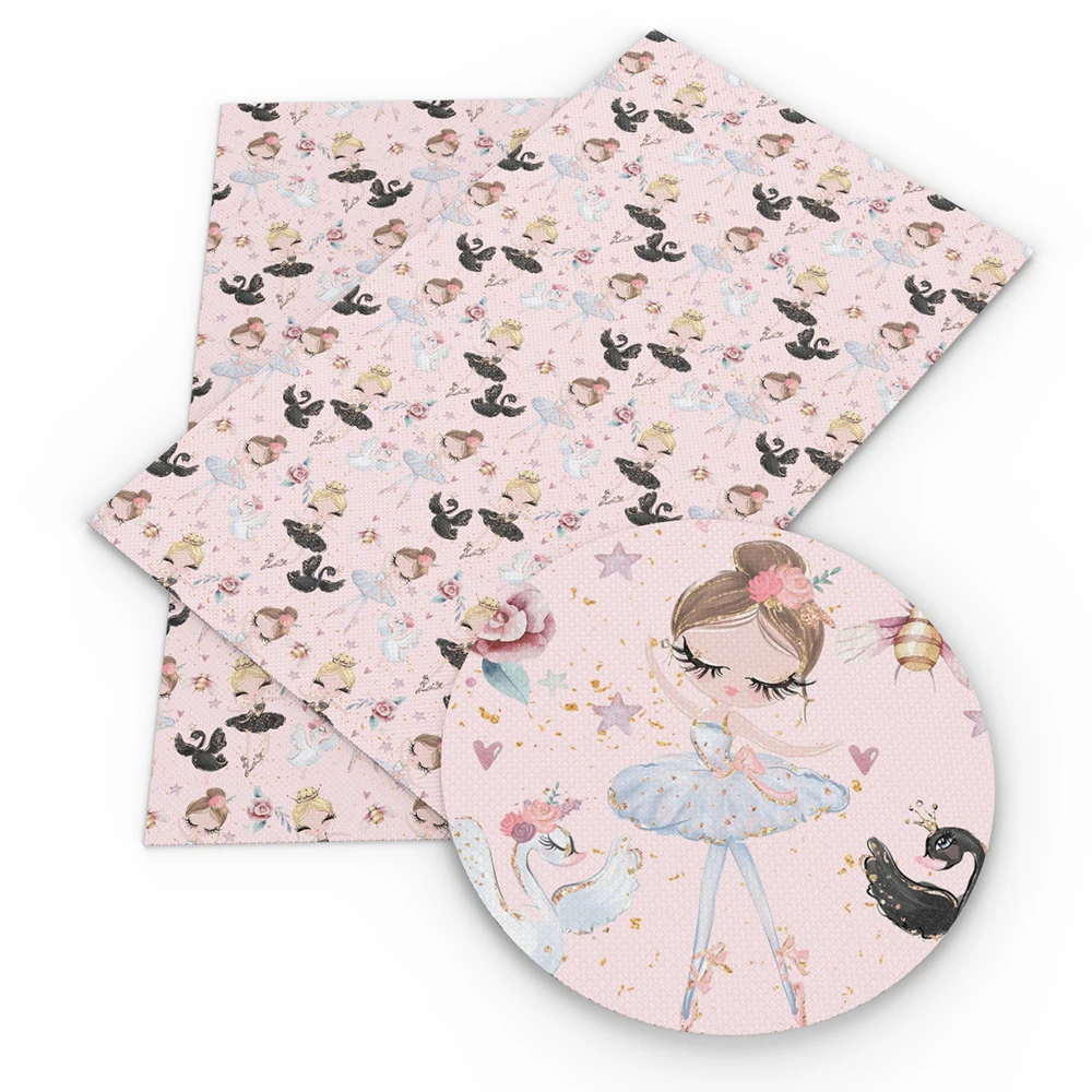 Ballet Girl Printed Synthetic Leather Fabric Roll For Bows Earrings Crafts Faux Leather Sheets DIY Handmade Material,1Yc6368