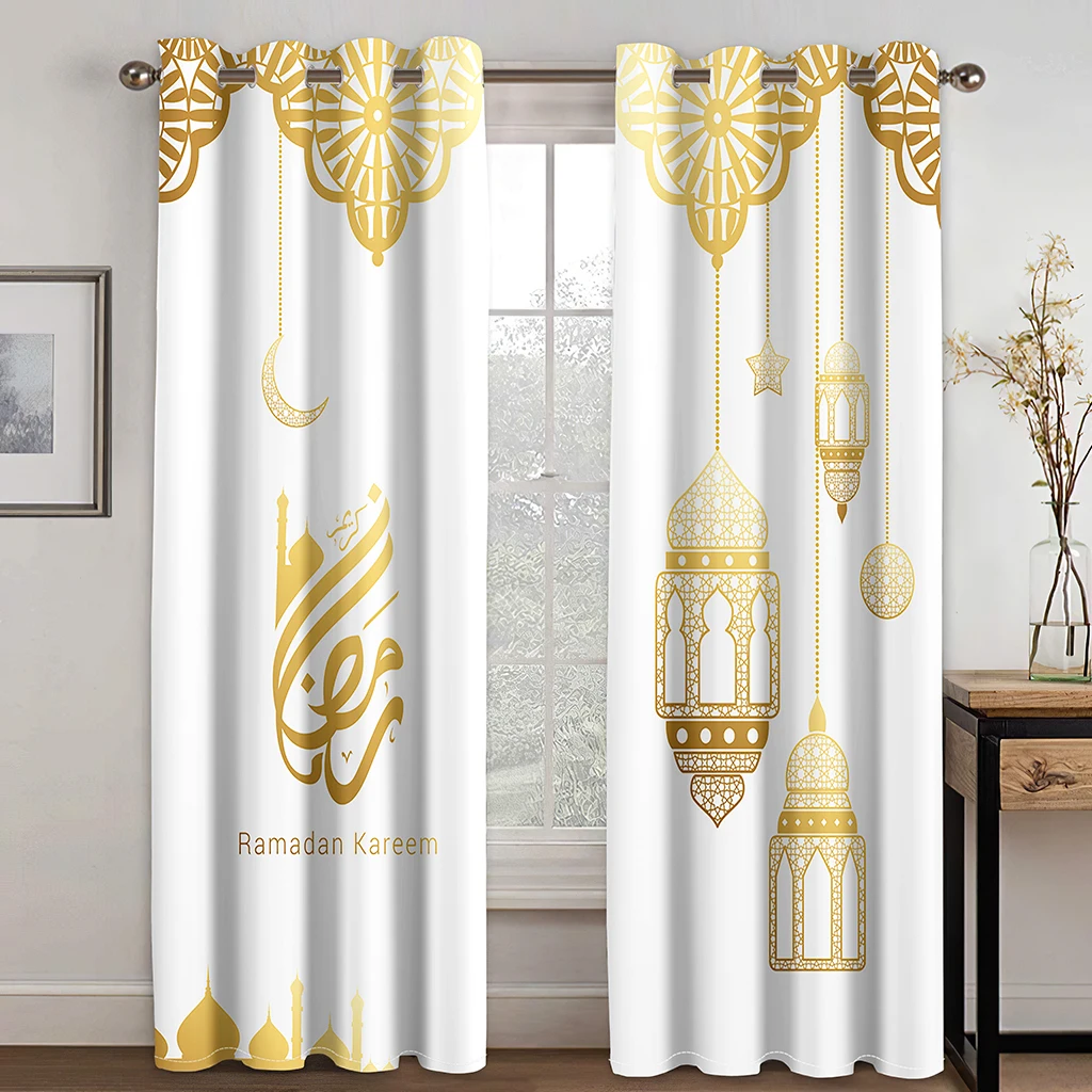 

Ramadan Karim Decoration 2024 Print Balcony Window Gauze Curtain Bedroom Drape Decor Living Room Window Gold