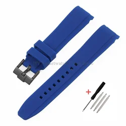Waterproof Rubber Sport Watch Strap with Curved Design and Metal Pin Clasp - 22mm (Blue - black)