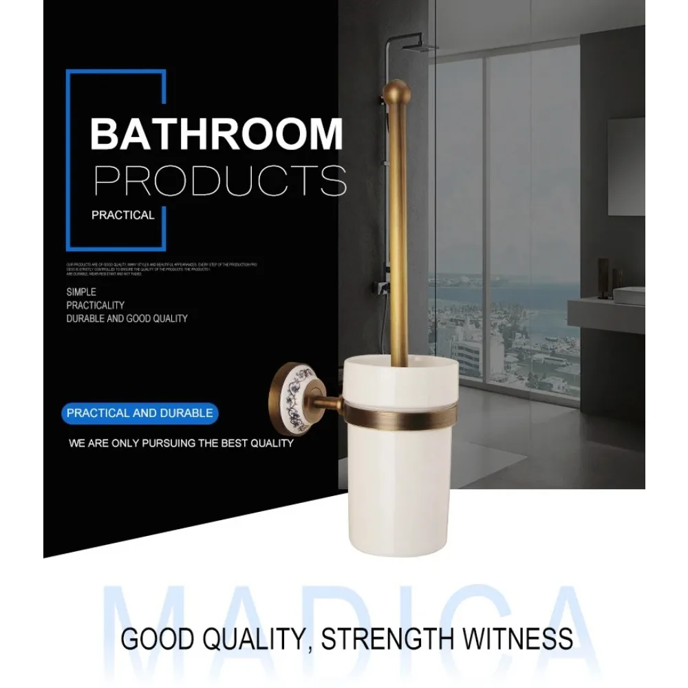 MADICA 16*36cm Toilet Brush Holders For Shower Room Disposable Type Vintage Brass WC Toilet Brush Metal Nail Closet Bowl Brush