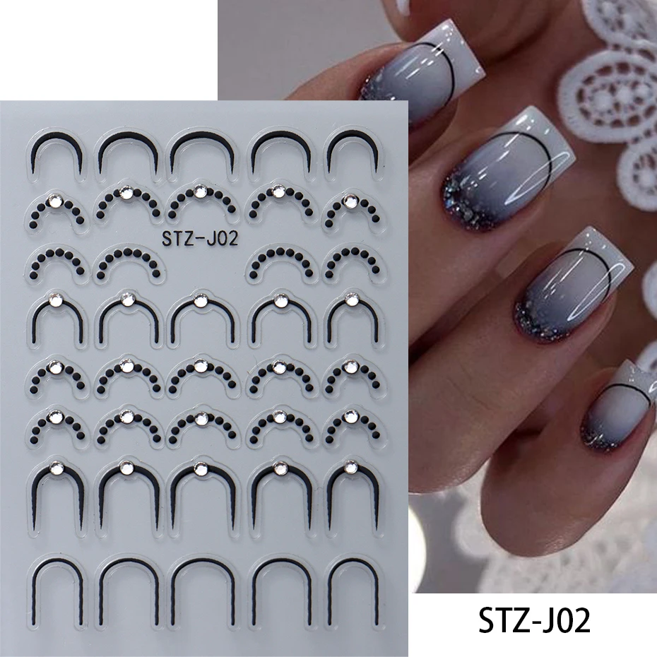 Silver Gold Lines Stripe Nail Sticker Decals Metal Strip Luxury Nails Slider 3D Self Adhesive Design Nail Art Stickers Paper 5