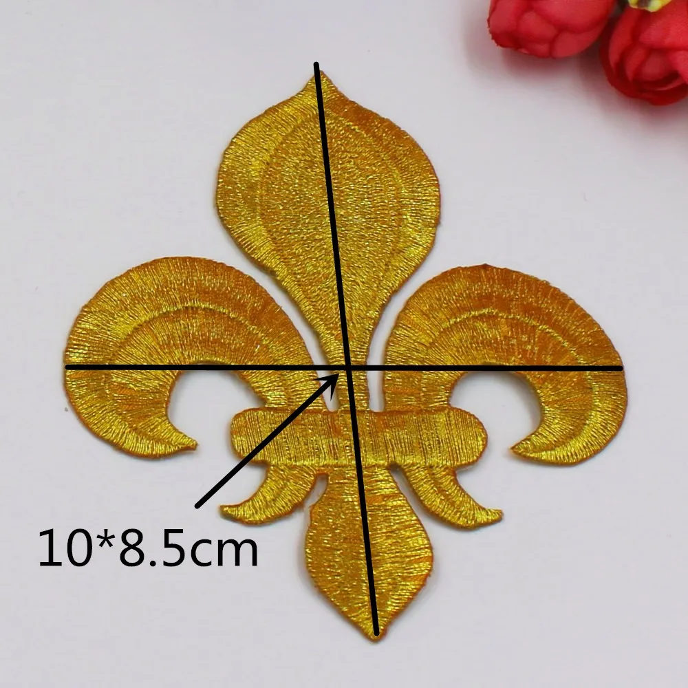 Iron On Patches Gold Embroidery Flower Appliqued Christmas Fleur De Lis Flower 3D Lotus Appliques 10-8.5cm/3.5*3cm
