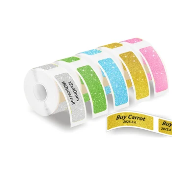 5 rotoli 12*40mm etichette adesive scintillanti per stampante per etichette Marklife P15 P12 P11 D30 Q30S carta termica autoadesiva impermeabile