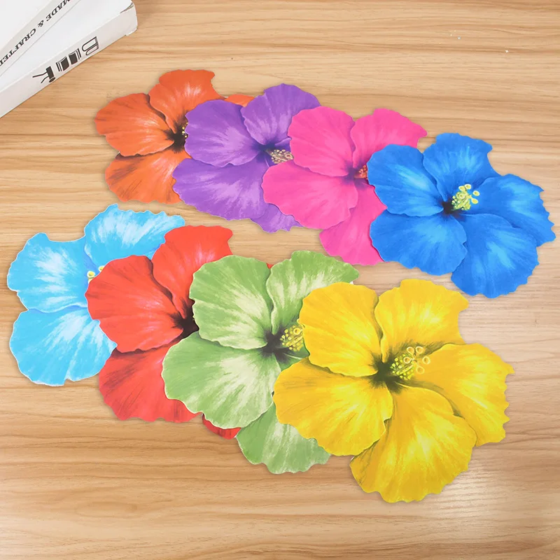 8Pcs Hawaiian Hibiscus Flower Shape Paper Placemat Summer Kids Birthday Party Dining Table Decoration Supplies Wedding Tablemat
