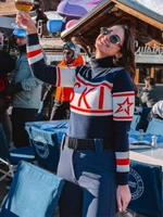 Ski Knitted Fashion Sweater Women Turtleneck Long Sleeve Loose Snow Contrast Color Female Pullover 2026 Spring Lady Jumper Tops