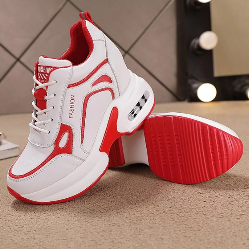 新品未使用　Beautiful shoes 23.5 10CM New 2024 Spring Women Chunky Sneakers Heels Lace-up