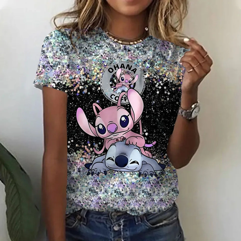thumbnail image 1 of Nueva camiseta estampada de Disney Lilo & Stitch para mujer, camiseta de verano con cuello redondo, ropa de diseño informal de moda para mujer, 1 of 5