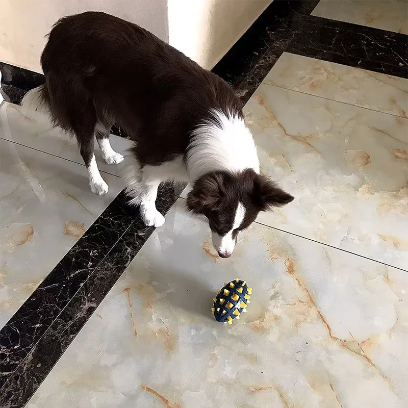 Durable Dog Rugby Toy with Soft Spines for Teeth Grinding and Squeaky Fun
