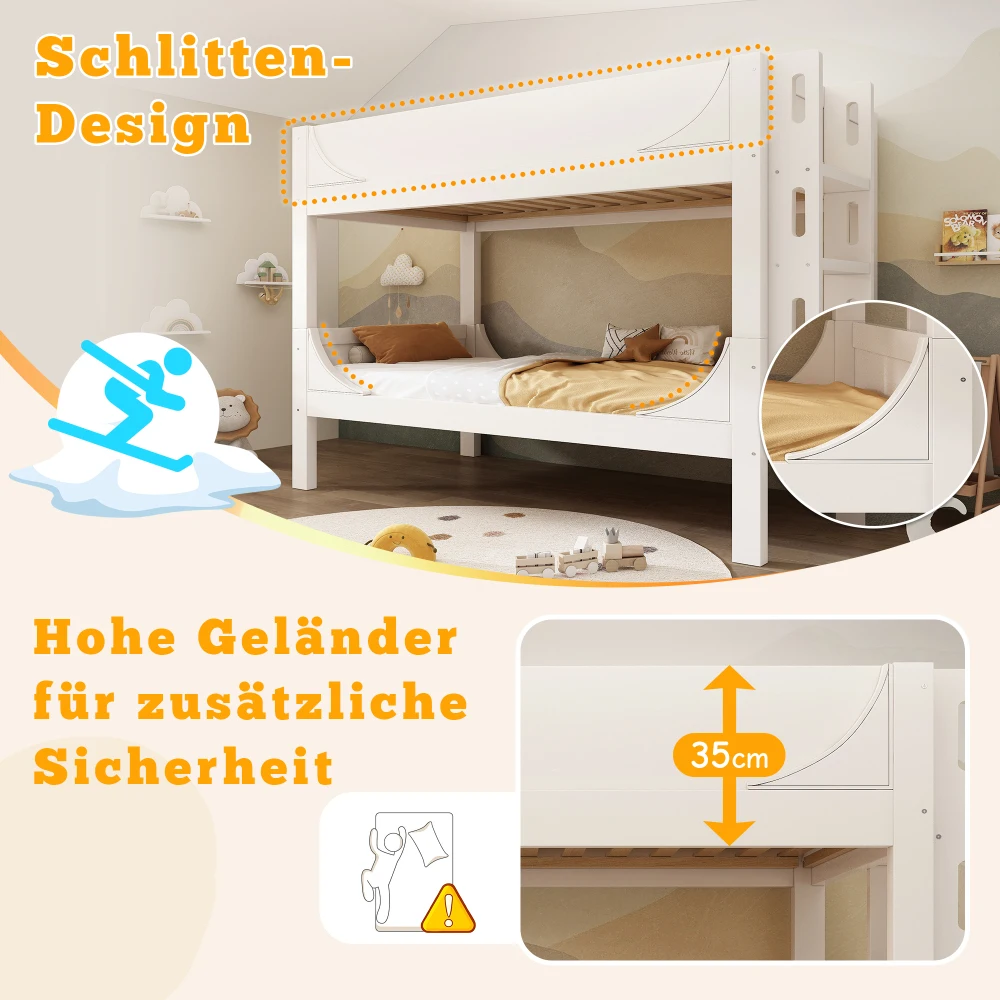 90 x 200 cm EN747-1:2024 Abnehmbares Etagenbett, flexible Kopf-/Fußleiter, wandelt in 2 Einzelbetten, ohne Matratze im Lieferumfang enthalten – Detail 4