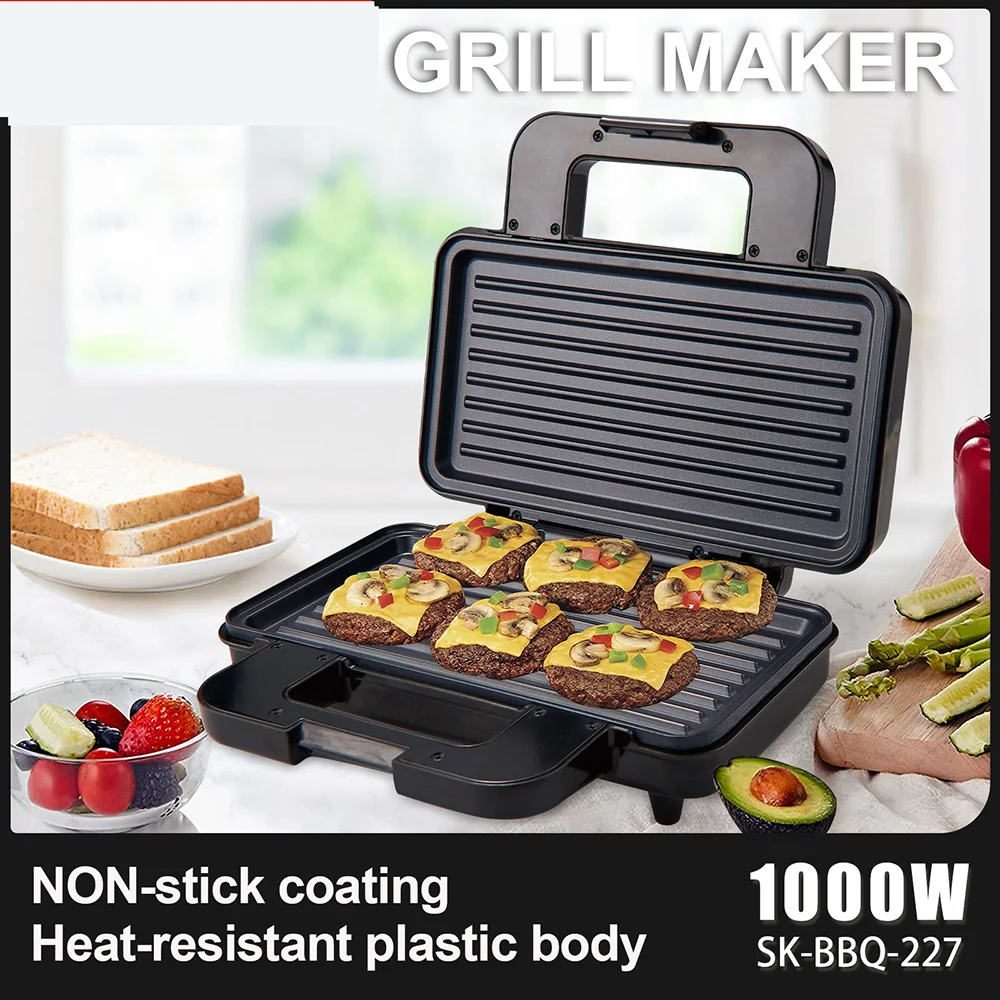 1000W Electric Sandwich Maker Double-sided Heating Bread Grill Baking Toaster Home Kitchen Breakfast Machine Pancake Pan 토스터기