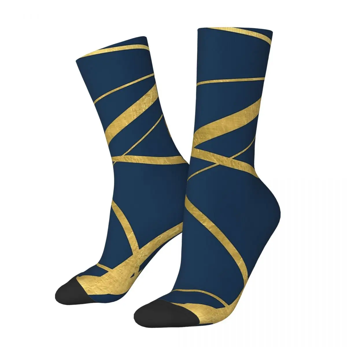 

Navy And Gold Luxe Gloden White Navy Blue Geometric Socks Sports 3D Print Boy Girls Mid-calf Sock
