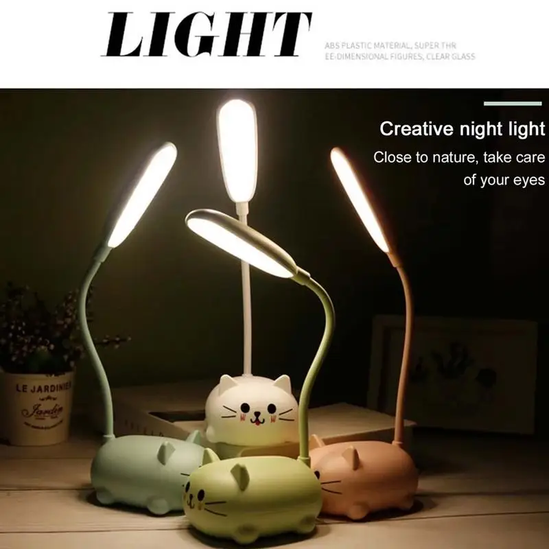 Mini Cat USB Lamp LED Cute Animal Night Light Rechargeable Table Lamp Bedside Eye Caring Reading Lights Bedrooms