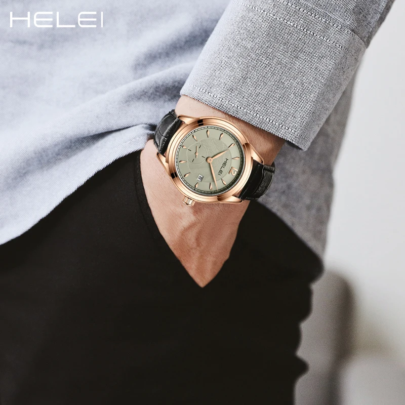 HELEI2024 Men's Watch Luxury Brand Waterproof Luminous High Quality Genuine Leather Men's Classic Judgement Men's Quartz Watch