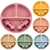 4Pcs/Set Baby Safe Silicone Dining Plate Solid Cute Cartoon Children Dishes Smile Face Baby Tableware Set Retro Kids Plate 1
