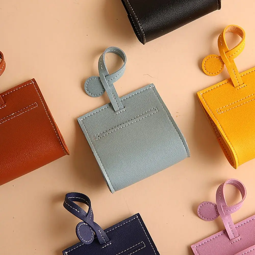 PU Leather Dog Poop Bag Dispenser Solid Color Portable Dog Waste Bag Cover Hangable Puppy Garbage Bags Holder