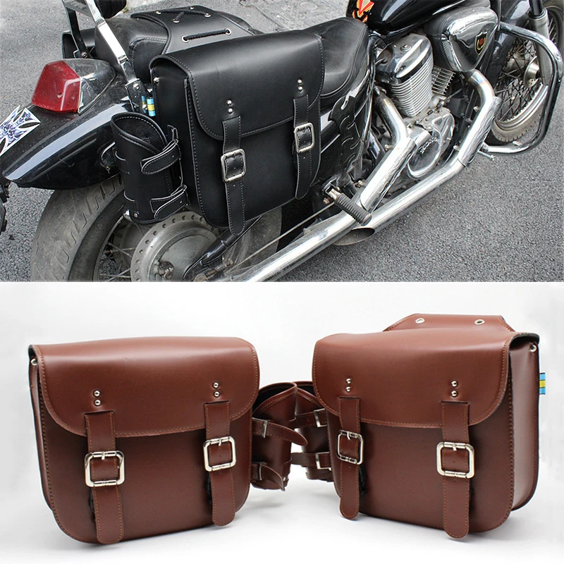 motorcycle leather pu saddlebag for sportster xl883 xl1200 xl 1200 883 saddle side tool bag storage luggage toolbag Universal Large Capacity Motorcycle Saddlebags PU Leather Motorbike Tool Bag Retrofit Luggage Storage Side Bags Hang Pouch