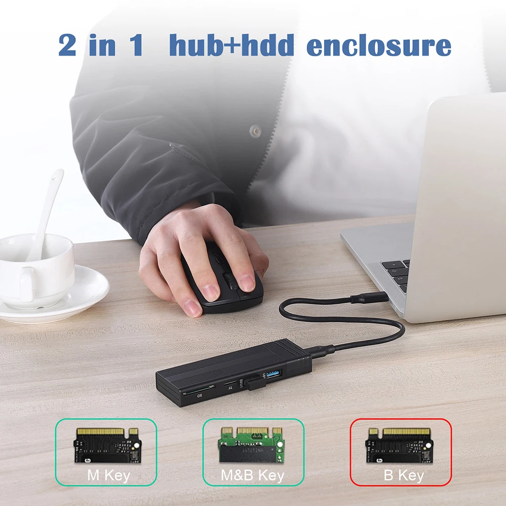 데스크탑 노트북용 PCIe M.2 SSD 인클로저, USB 3.2 Gen 2 NVMe/SATA 하드 드라이브 인클로저, 2230 2242 2260 2280 SSD와 호환 가능
