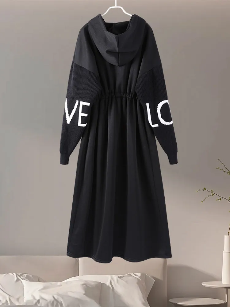 Long Coats Women Solid Casual Hoodies Lace Up letter Long sleeves Pockets Female Top 2024 Autumn Winter Eleagnt Lady Outerwears 6
