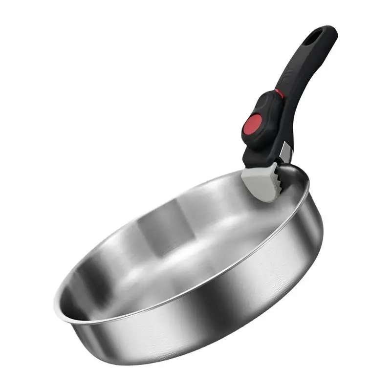 Camping Frying Pan Nonstick Detachable Handle Frying Pan Stainless Steel Flat Bottom Pan Portable Wok Cookware Camping Accessory 3