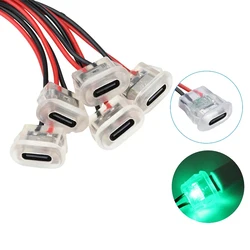 10PCS Transparent 2 - Pin USB Type - C Female Connectors with LED Lights - Waterproof Charging Sockets (5pcs)
