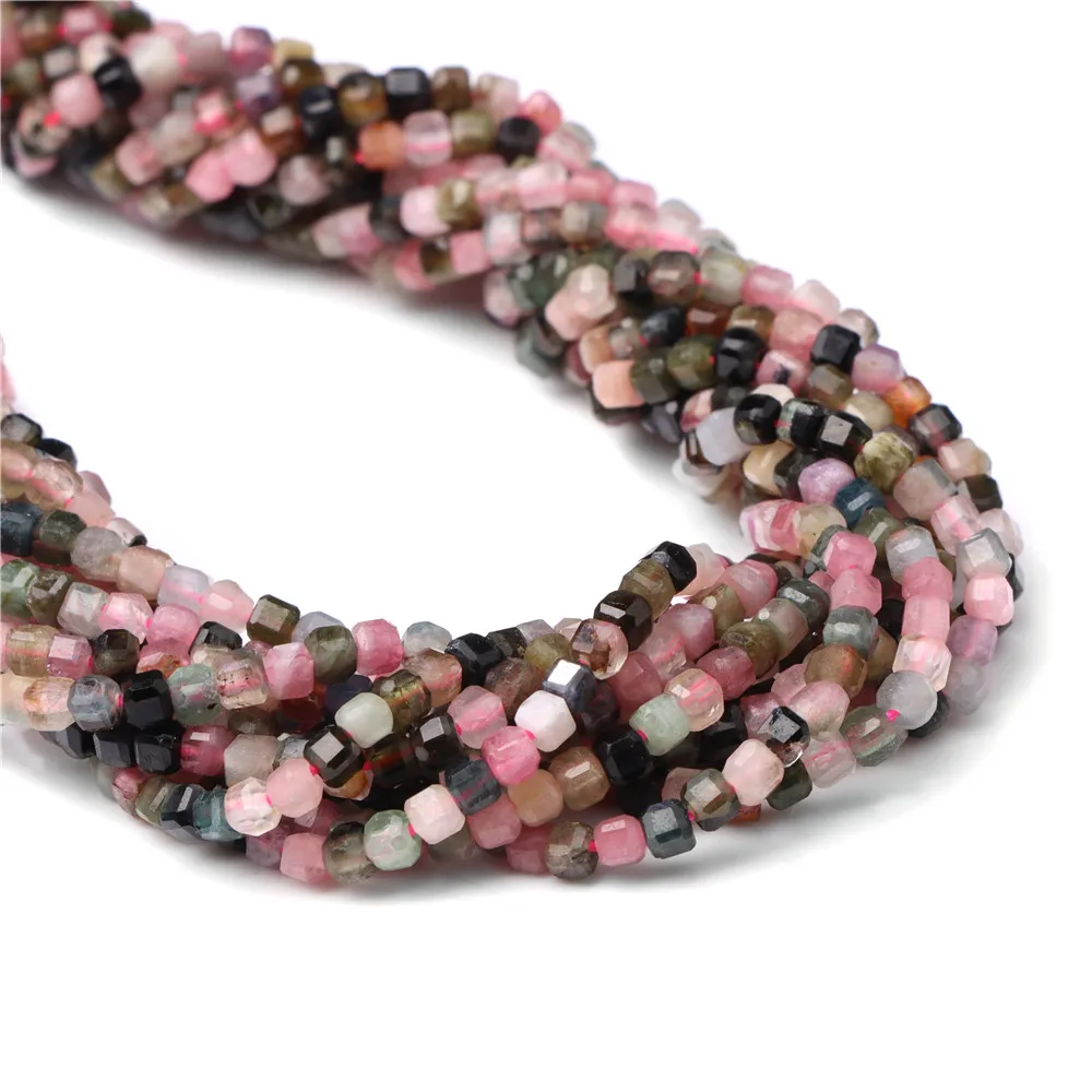 

2-3mm Quality Pink Black Tourmaline Beads Loose Cube Gem Square Spacer Bead For Jewelry Making DIY Necklace Bracelet Accessories