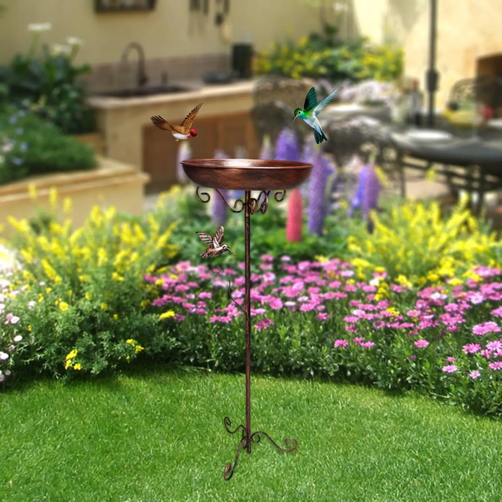 Standing Bird Bath Bowl Bird Feeder Outside Garden Patio Landscape Water Bowl