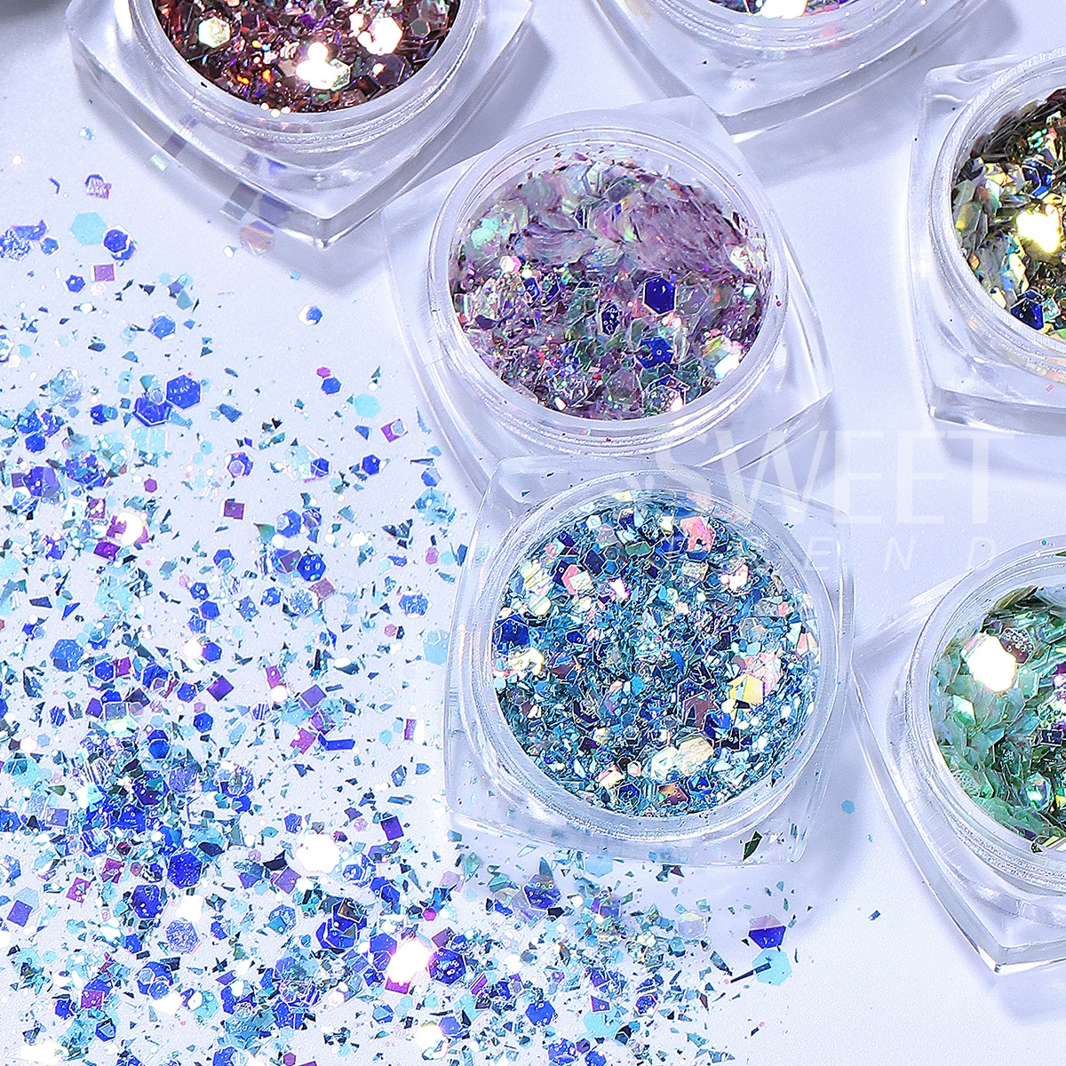 12pcs Sparkle Hexagon Nail Art Sequin Holographic Chunky Glitter Flakes Y2K Mermaid Mixed Slices Spangles Iridescent 3D Manicure