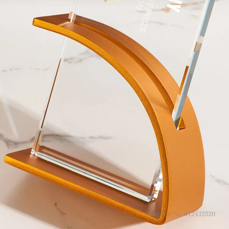 Custom Personalized Metal Geometric Shape Base Crystal Trophy, Electroplating Gold, Creative Event, Souvenir Home Decoration 1pc