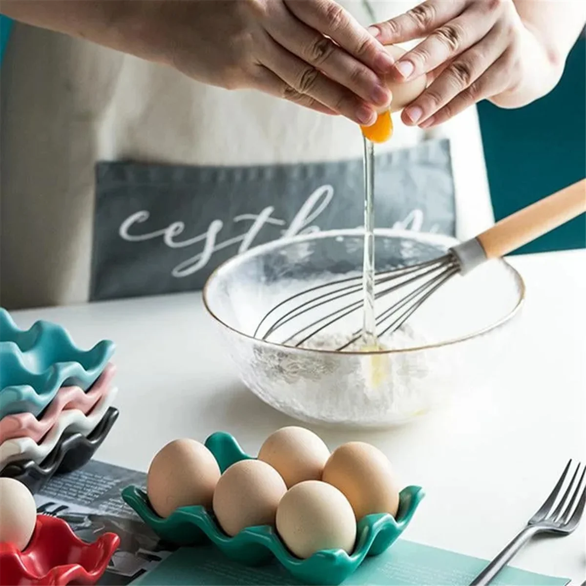 Kitchen Supplies Egg Tray Egg Rack Household Ceramic Tableware Supplies Egg Tray Egg Tray Pink 6