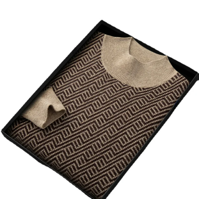 

Gugur Keluaran Baru dan Musim Dingin Sweter Cocok Warna Jacquard Kasmir Murni 100% Pria Kerah Semi Tinggi Ukuran Kasual