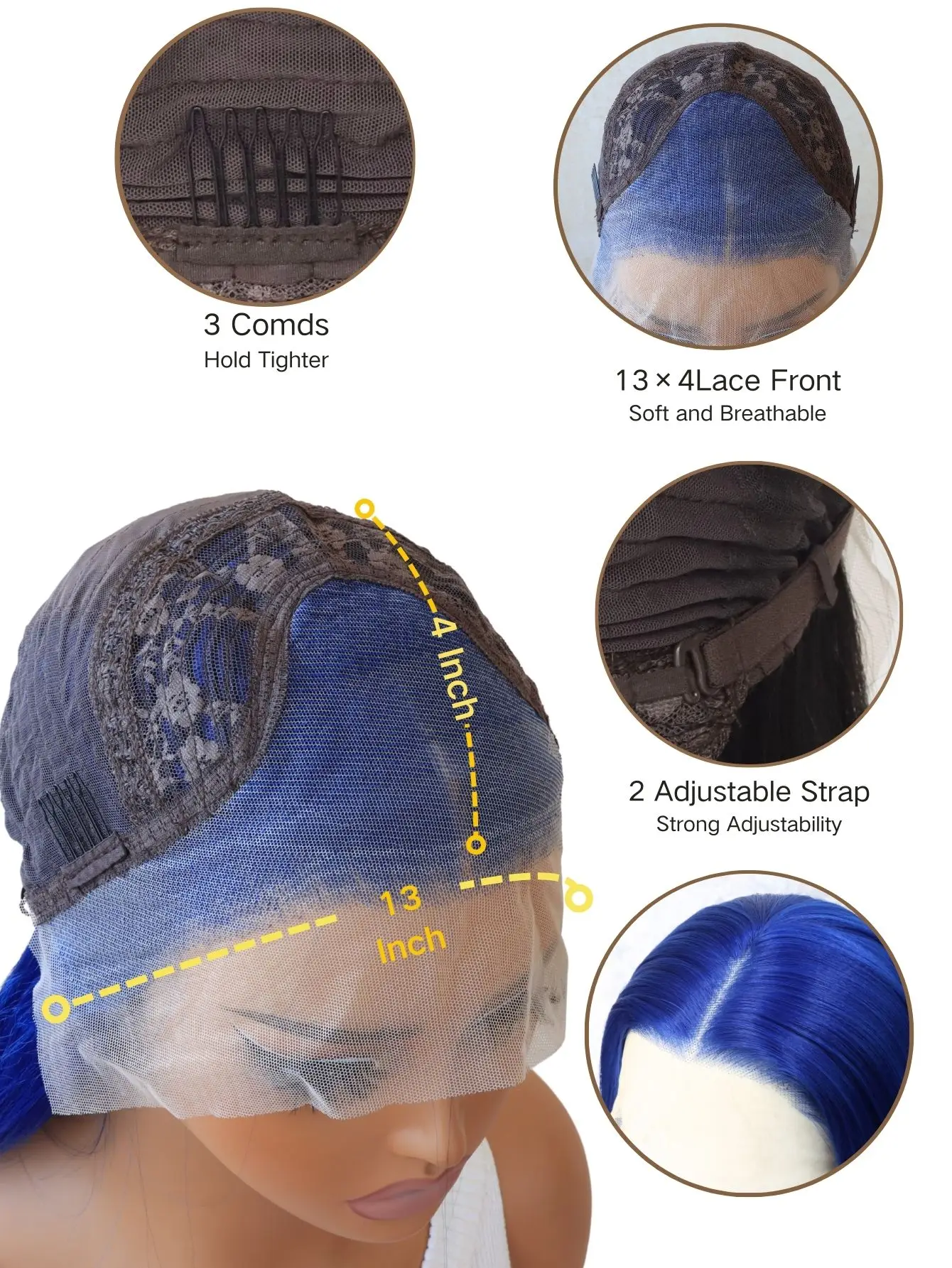 13x4 HD Lace Front Wigs - Navy Blue Synthetic Hair | 24" Long Silky Straight for Fashion Women | Pre-Plucked Hairline | Daily &