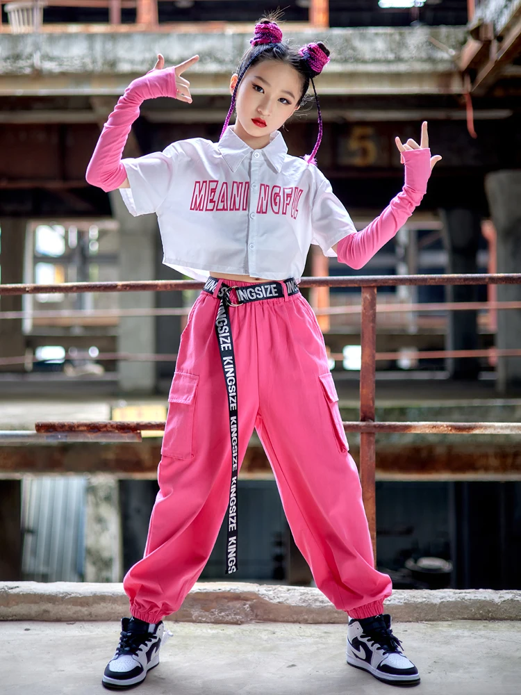 Costume de danse jazz pour filles, vêtements hip hop modernes, pantalons  roses en Y pour enfants, tenue de performance de danse de rue, vêtements de  scène Kpop, BL8572 - AliExpress