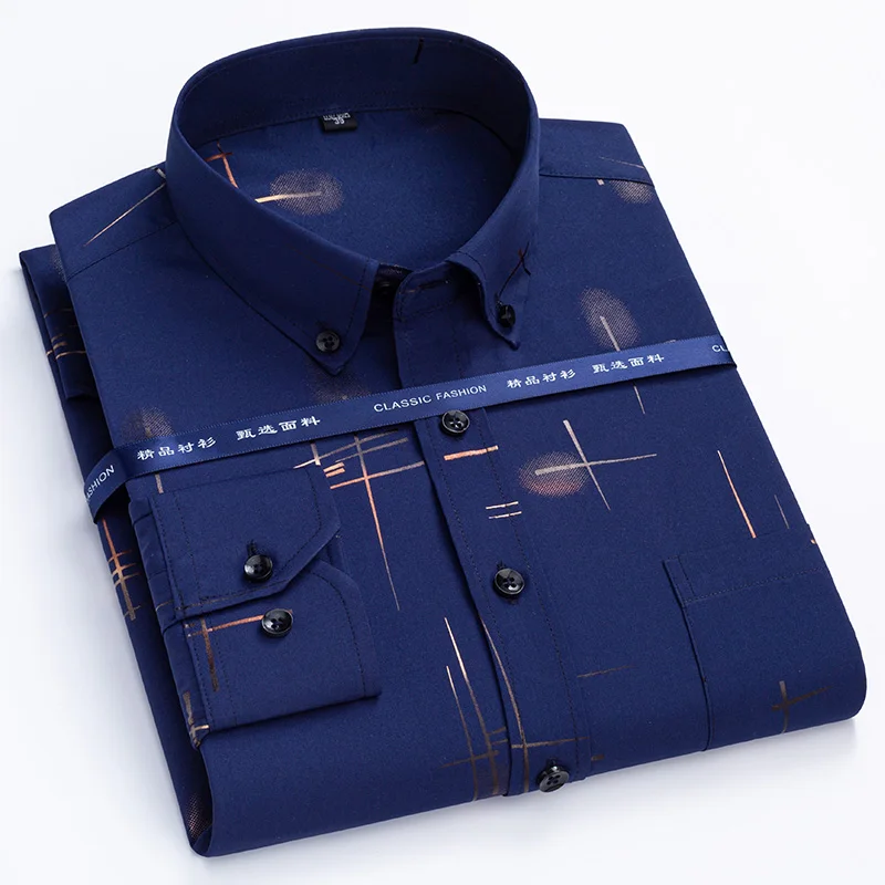 Luxury Smooth Soft Non Iron Men's Long Sleeve Dress Shirt Designer Fashion Printing Male Business Formal Shirts Button Casual dress shirts men casual shirts