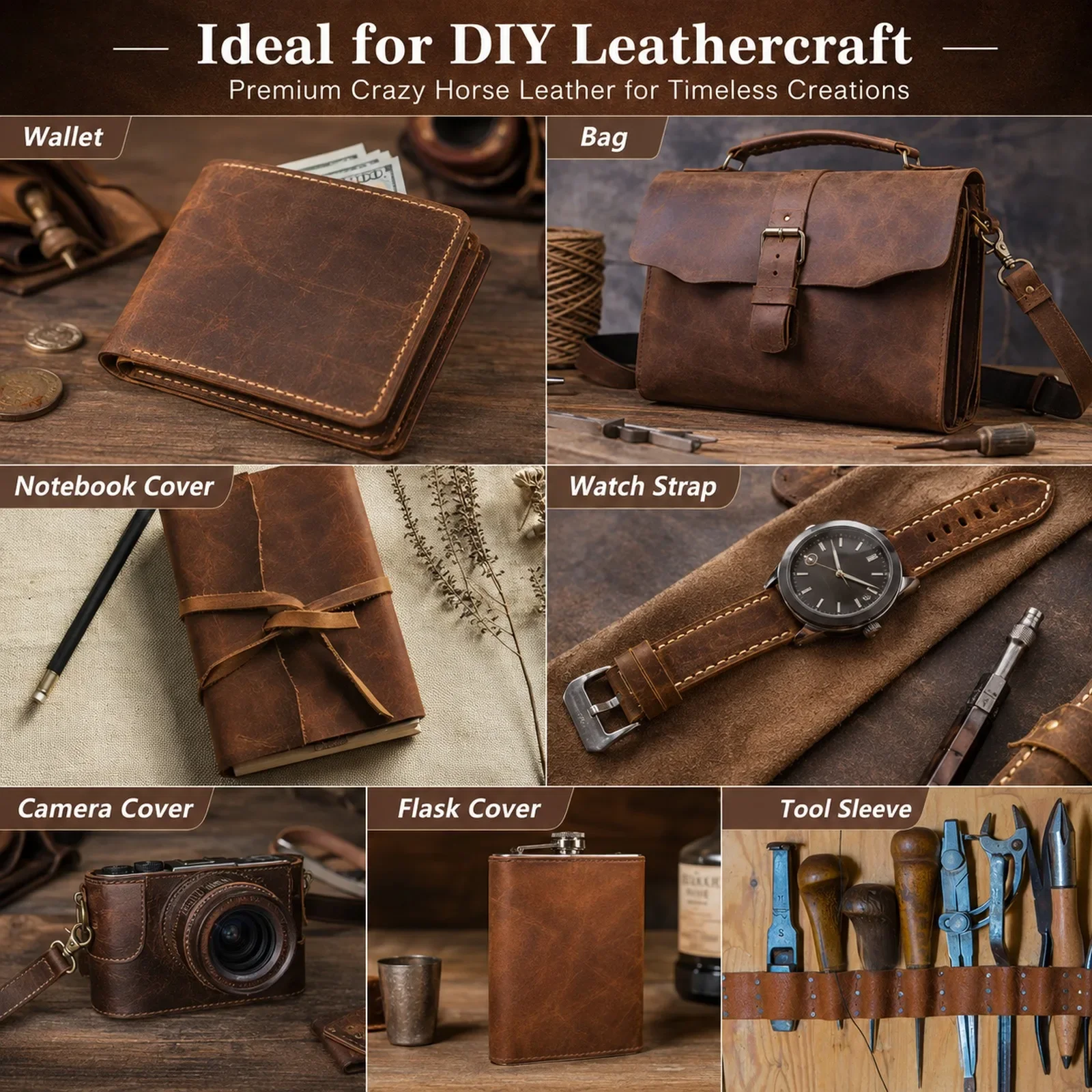Premium Crazy Horse Leather – Black, Brown, Wine Red – Full-Grain Genuine Leather