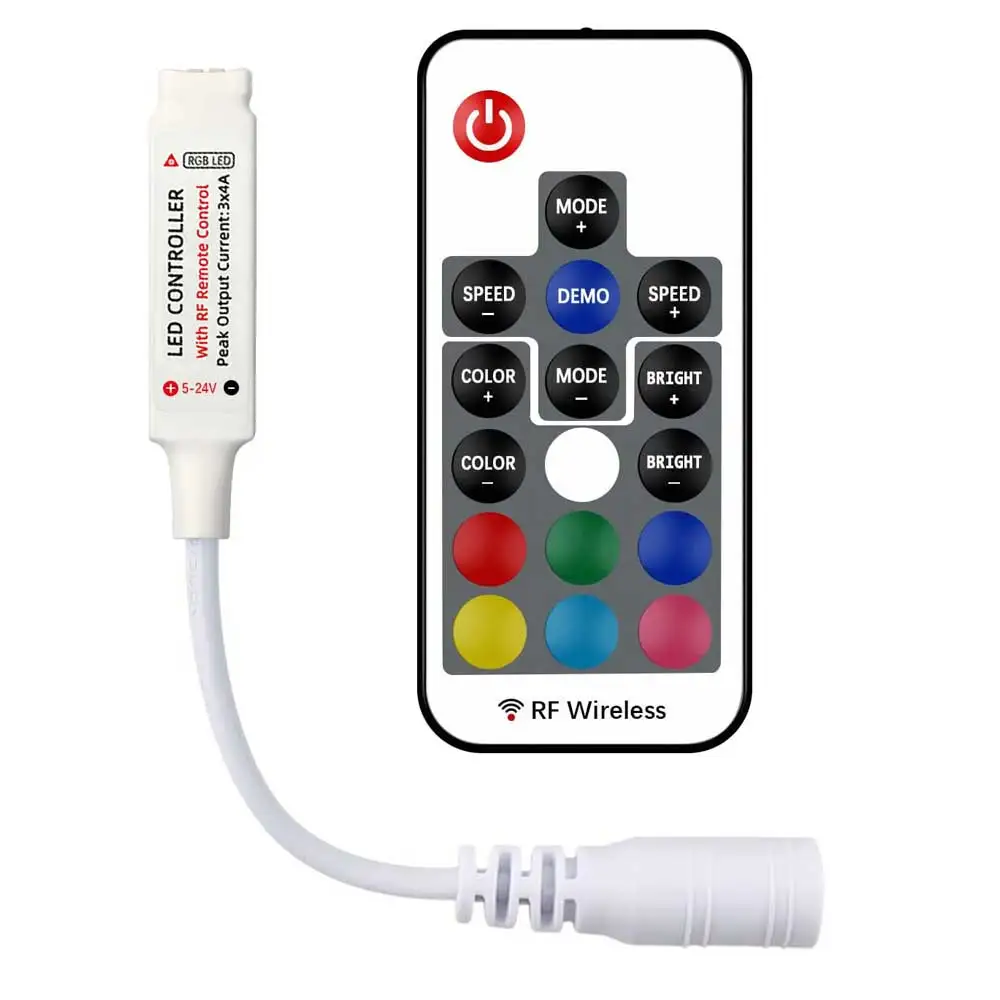 LED Strip Controller LED Dimmer Switch LED Dimmer Controller Smart Dimmer Switch Lamp Dimmer LED Strip Switch LED String Dimmer Power Cords Dimmer Switch DC5V-24V Mini Led RGB Remote Controlle RF17 keys RF Wireless Dimmer For LED Strip Lights 4 Pin Connection black White
