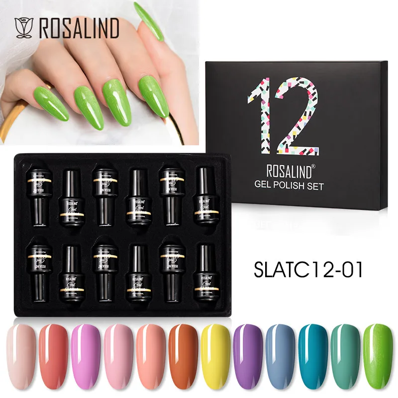 ROSALIND Nail Polish Set Nail Art Decorations Hybrid Varnish Semi Permanent Manicure Nail Salon Supplies Base Top Nail Gel Kit 2