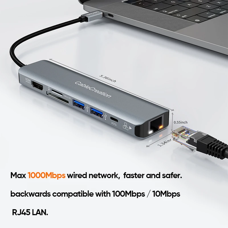 CableCreation USBハブ CD0787 CableCreation 7-in-1 USB C Hub Multiport Adapter, USB Type C to 4K