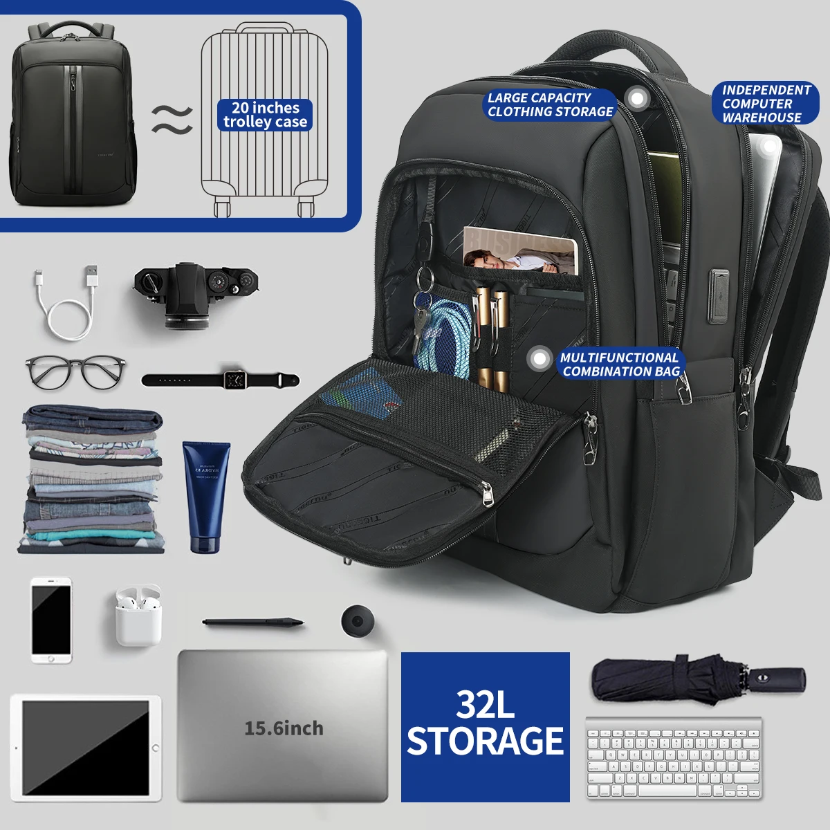 Tigernu New 15.6 17 inch Large capacity Laptop Backpack With shockproof  For Work Business Fashion Trend 2024 Backpack Best Gift 2