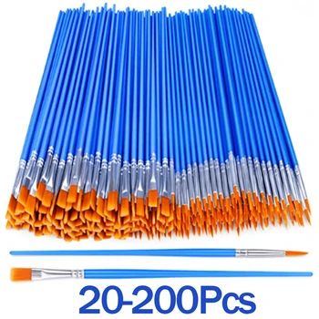 20-200 pezzi set di pennelli per pittura pennello per capelli in nylon piatto rotondo artistico per acquerello acrilico ad olio per bambini/artisti/ principianti/studenti 1