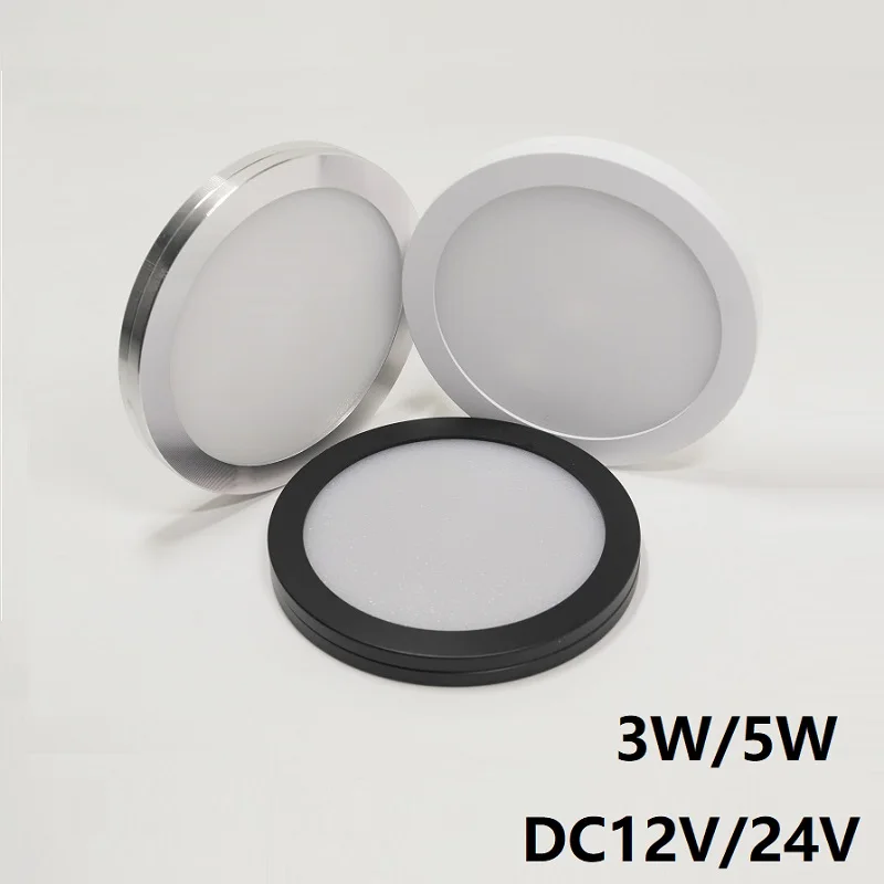 Dimmable Ceiling Spot Indoor Home Led Lamp 12V 24V Thin Round Surface Mounted Light Showcase Display Cabinet RV Camper Van 3W 5W led spotlight