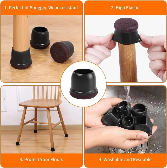 8PCS Chair Leg Floor Protectors Anti- Slip 360° Silicone Furniture Leg Foot Covers Round Table Feet Cups Thick Wrap Felt Pads 2