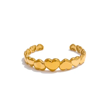 62mm Stainless Steel Metal Heart Love Cuff Open Bracelet Bangle Water Resistant Texture Golden Romantic Jewelry Gift 7