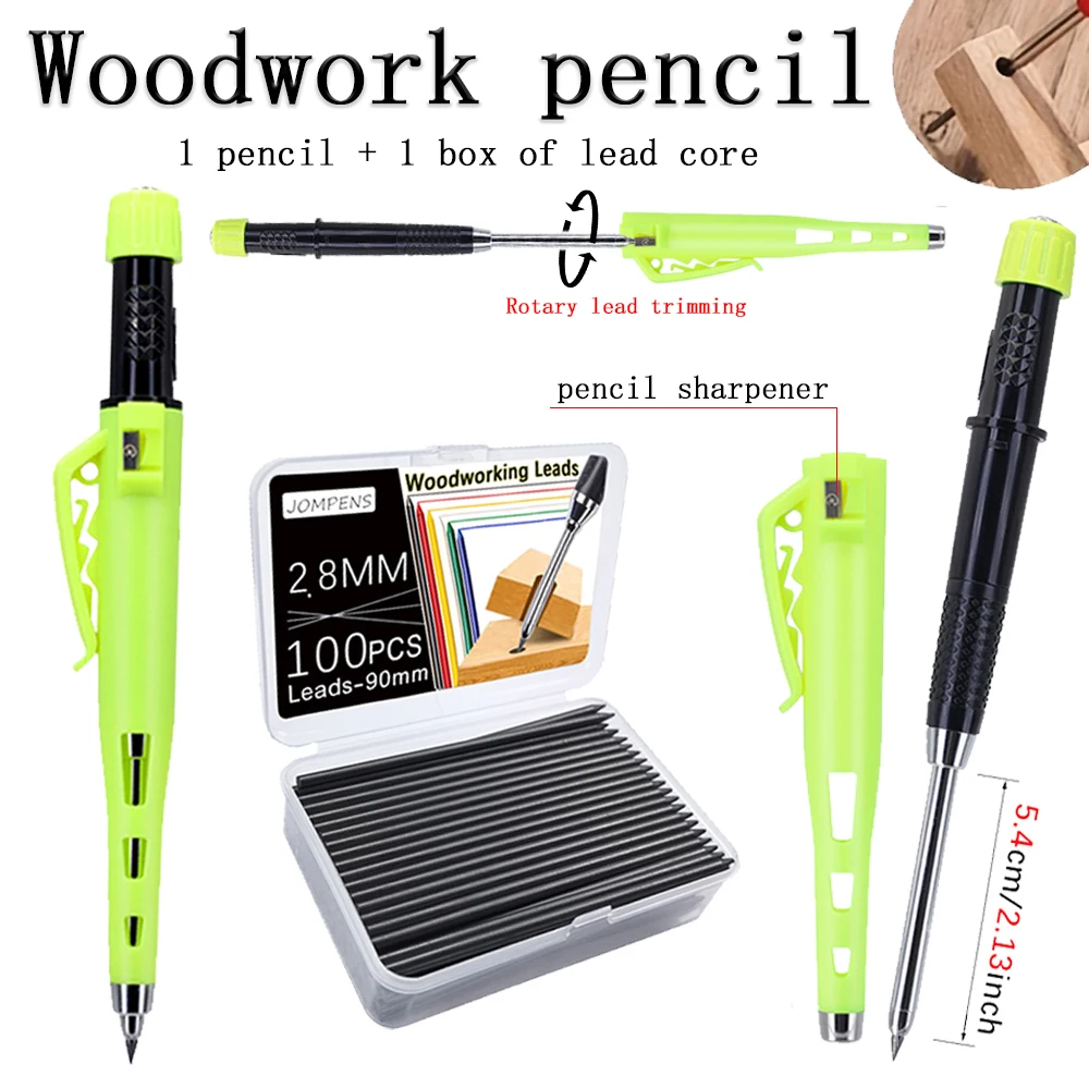 Ensemble de crayons mécaniques pour charpentiers à tête longue de 54mm, avec 1 boîte de plomb, outil de dessin au crayon de marquage pour le travail du bois de 2.8mm, 2 pièces/ensemble