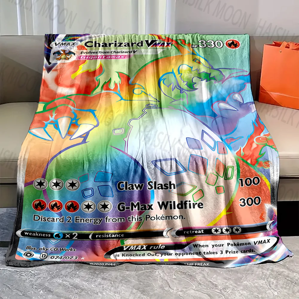 1PC Pokémon Card Charizard Print Blanket Warm Soft Fluffy Throw Kids  Adult Sofa Bed Break Blanket for Travel Picnic Camping 5