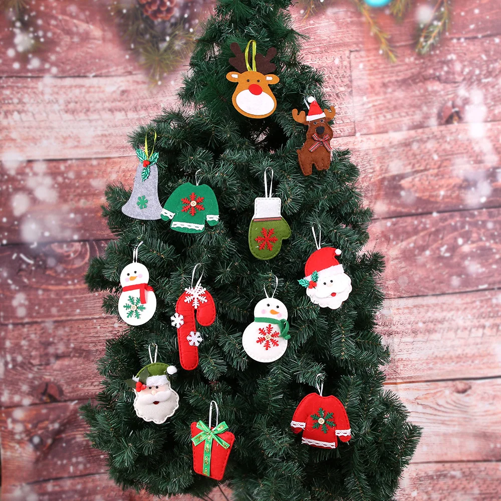 

10 mixed Christmas decorations non-woven pendant new Christmas tree decoration pendant cartoon old man elk crutches Christmas pe