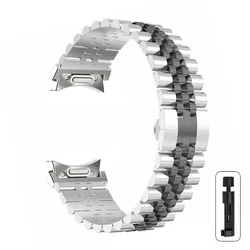 Sleek No - Gap Stainless Steel Watch Strap with Curved End and Quick Fit Design - Galaxy Watch 6 5 4 (Silver black)