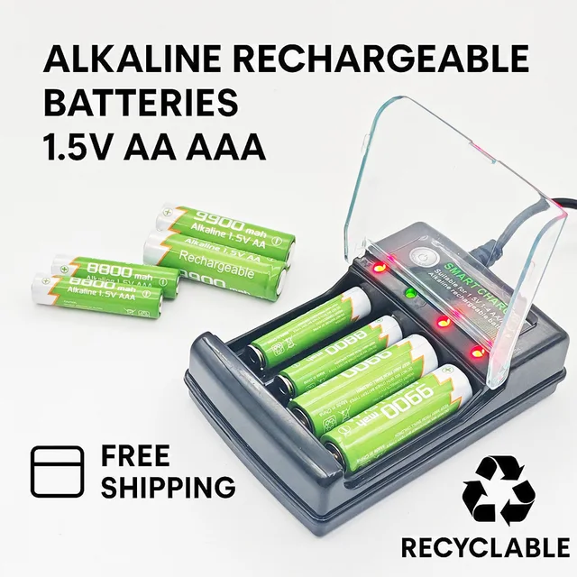 NEW1.5V Alkaline Rechargeable Batteries Set: AA 9900mAh & AAA 8800mAh with USB Charger, Free Shipping for Remote/Toy/Camera
