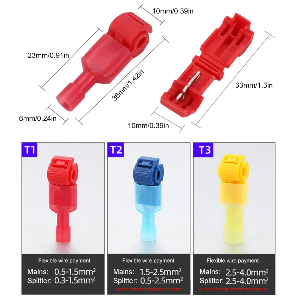 120PCS Boxed T-type Crimp Terminal Wire Connection Clip Quick Peel-Free Insulated Electrical Connector Plug-in Wire Terminal