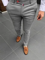 New Fashion Men's Suits Pants Slim Fit Pencil Pants Vintage Solid Color Buttoned Business Casual Trousers Male Clothes Pants Man 3